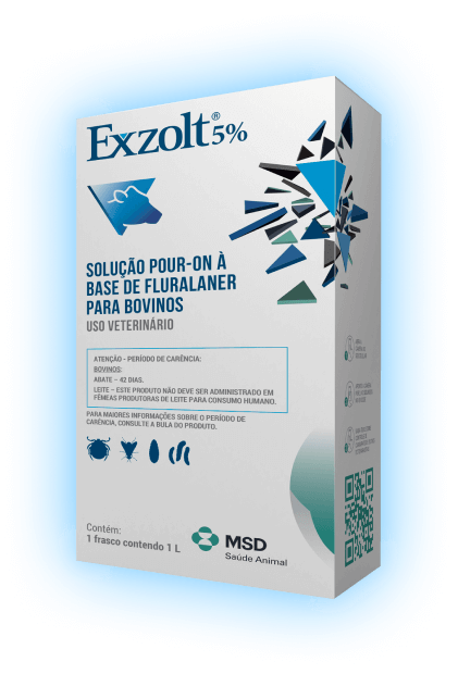 Embalagem do Exzolt 5% na apresentação de 1L, com borda azulada 