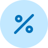 ícone de porcentagem (%) na cor azul, sobre um fundo circular azul